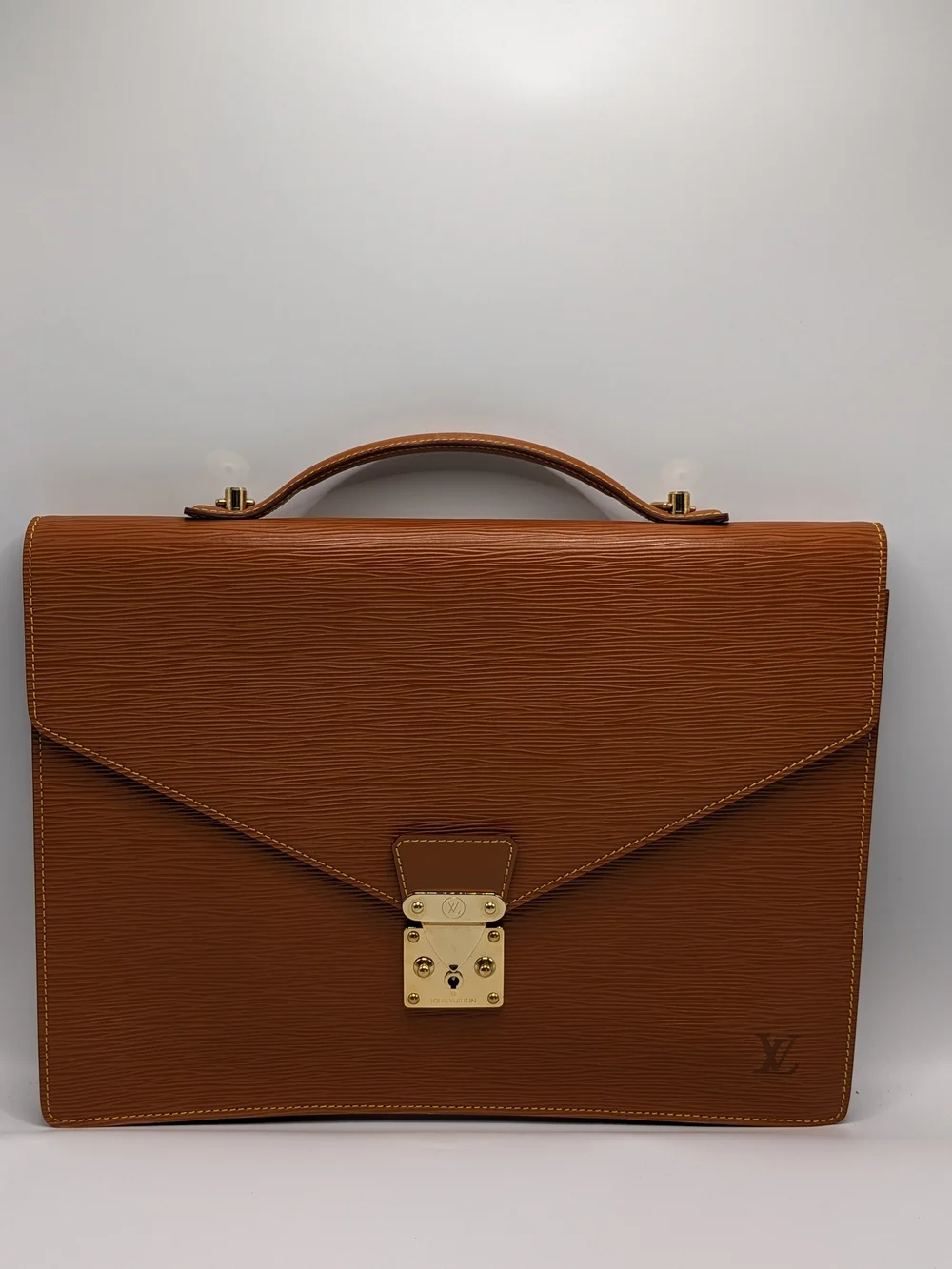 Louis Vuitton Tan Epi Leather Briefcase with Gold Hardware